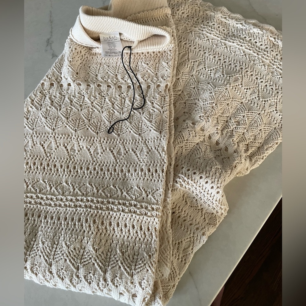 ba&sh Cream  Designer luxury Openwork crochet Sweater beach summer  pants Meduim